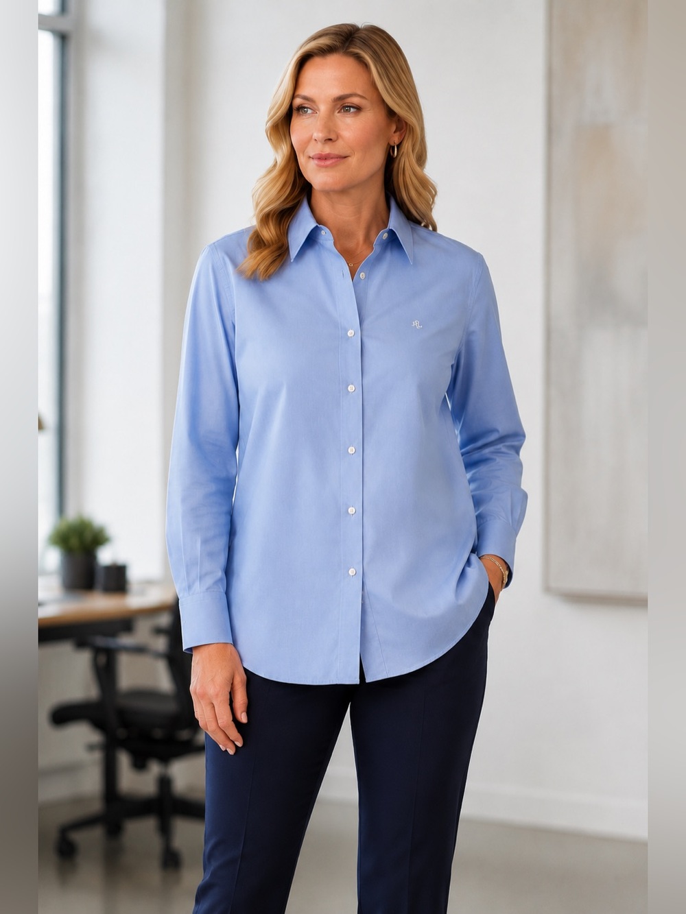 ✨Lauren Ralph Lauren Classic Fit Easy Care Cotton Shirt Blue XL NWT✨